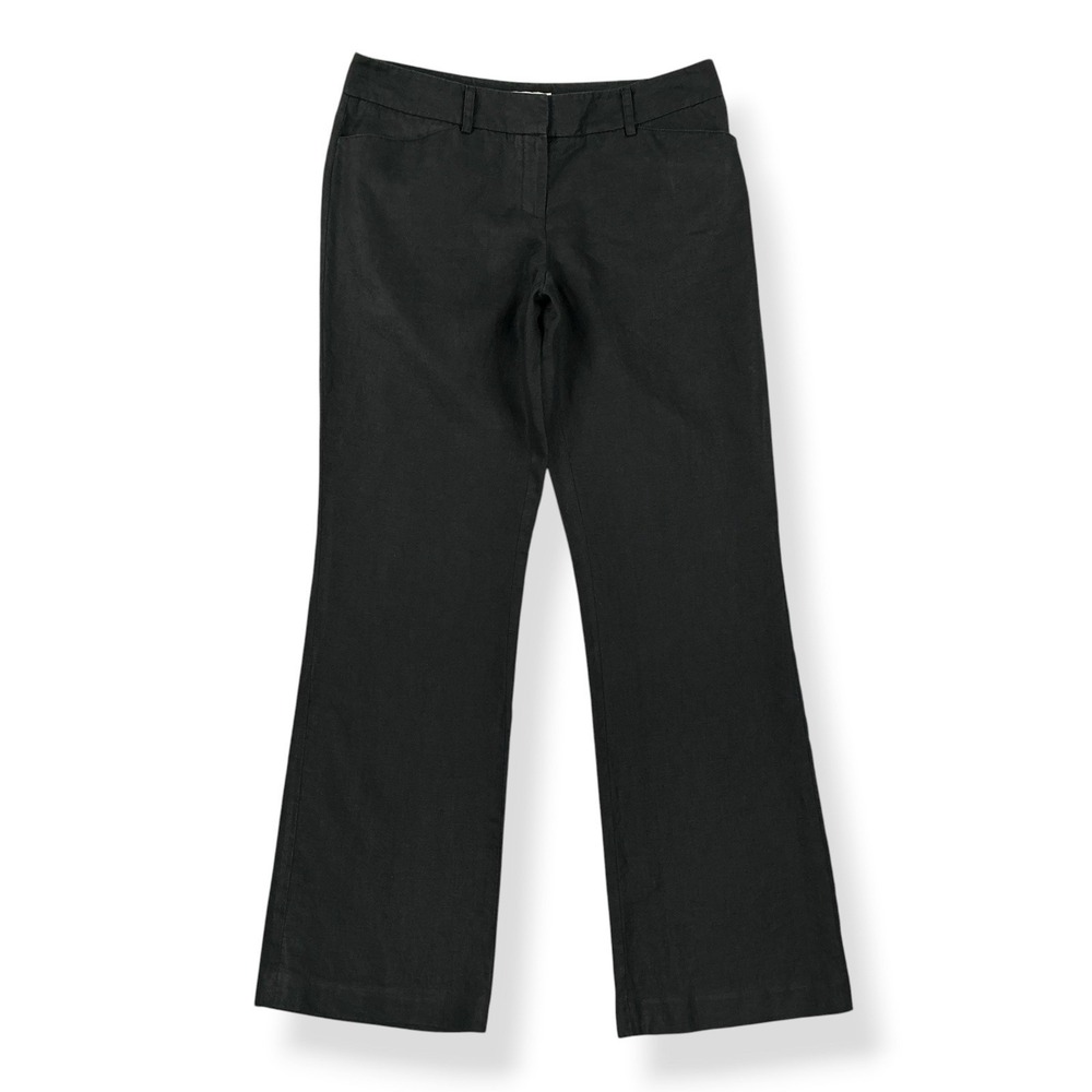 Intuitions Pants Women 10 (ACTUAL 32x32) Black Linen Straight Leg Trouser VTG